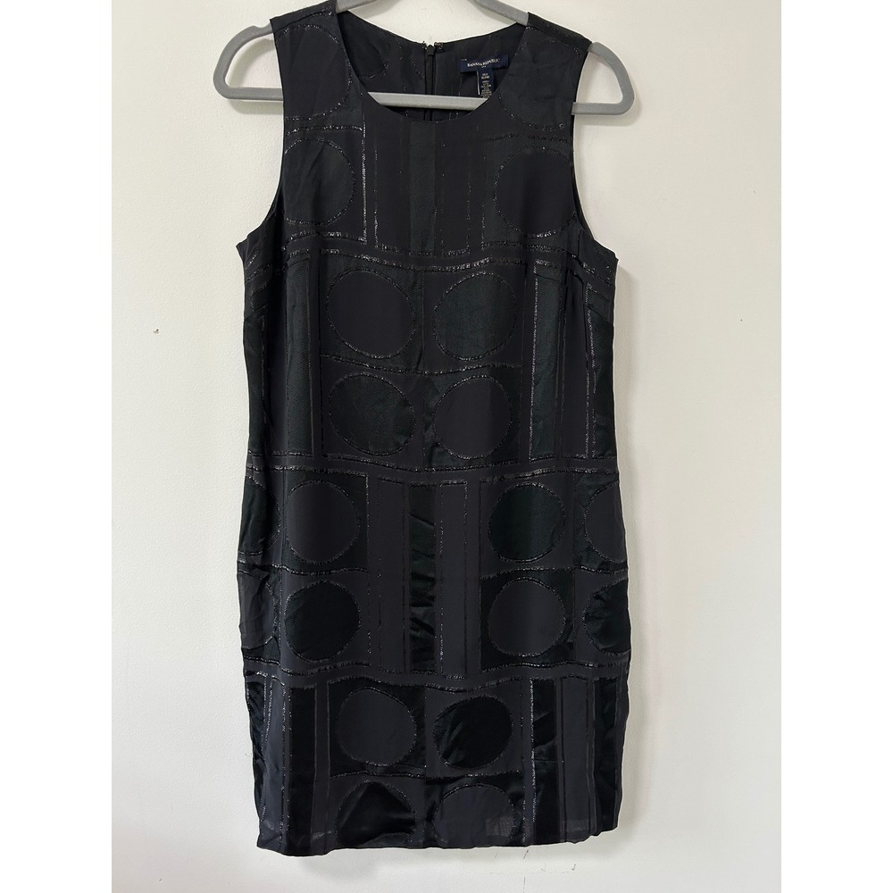 Banana Republic Silk Blend Geometric Burnout Dress Women 8 Black Modernist LBD